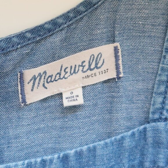 Madewell Blue Cotton Linen Chambray Muralist Wide Leg Jumpsuit with Belt Size 0 - Picture 13 of 16
